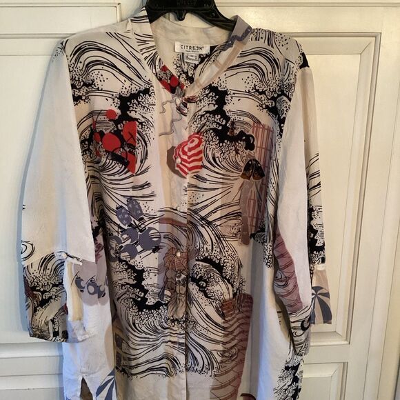 Citron Santa Monica 100% Silk Button Up Tunic Sz 3X STUNNING - Picture 1 of 10